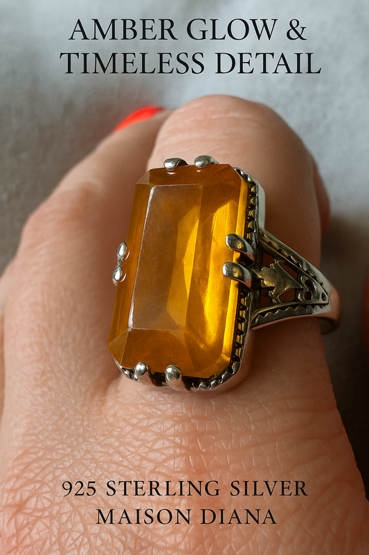 Amber Statement Ring – 925 Sterling Silver