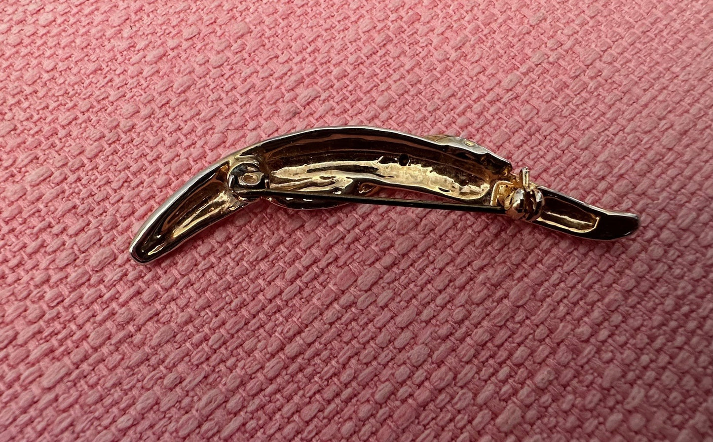 Sculptural Vintage Brooch with Rhinestone Inlay