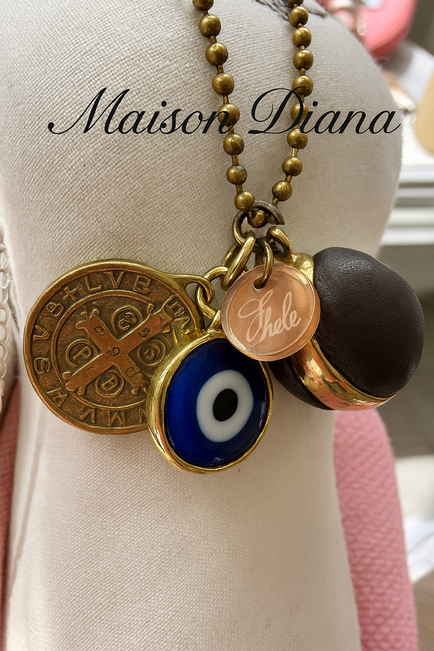 Vintage Protection Amulet Necklace – Evil Eye & Benedict Medal