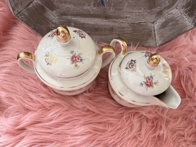 Vintage Mosa Maastricht Cream & Sugar Set – Hand-Painted Floral with Gold Accents