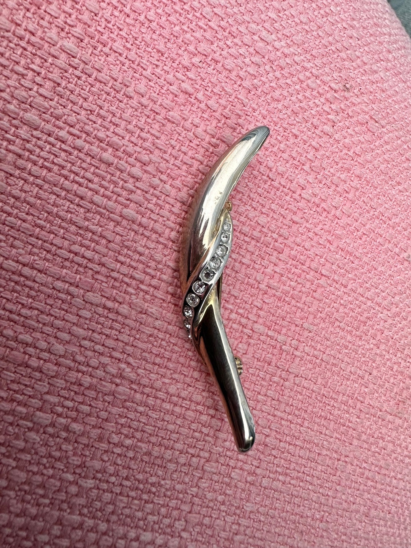 Sculptural Vintage Brooch with Rhinestone Inlay