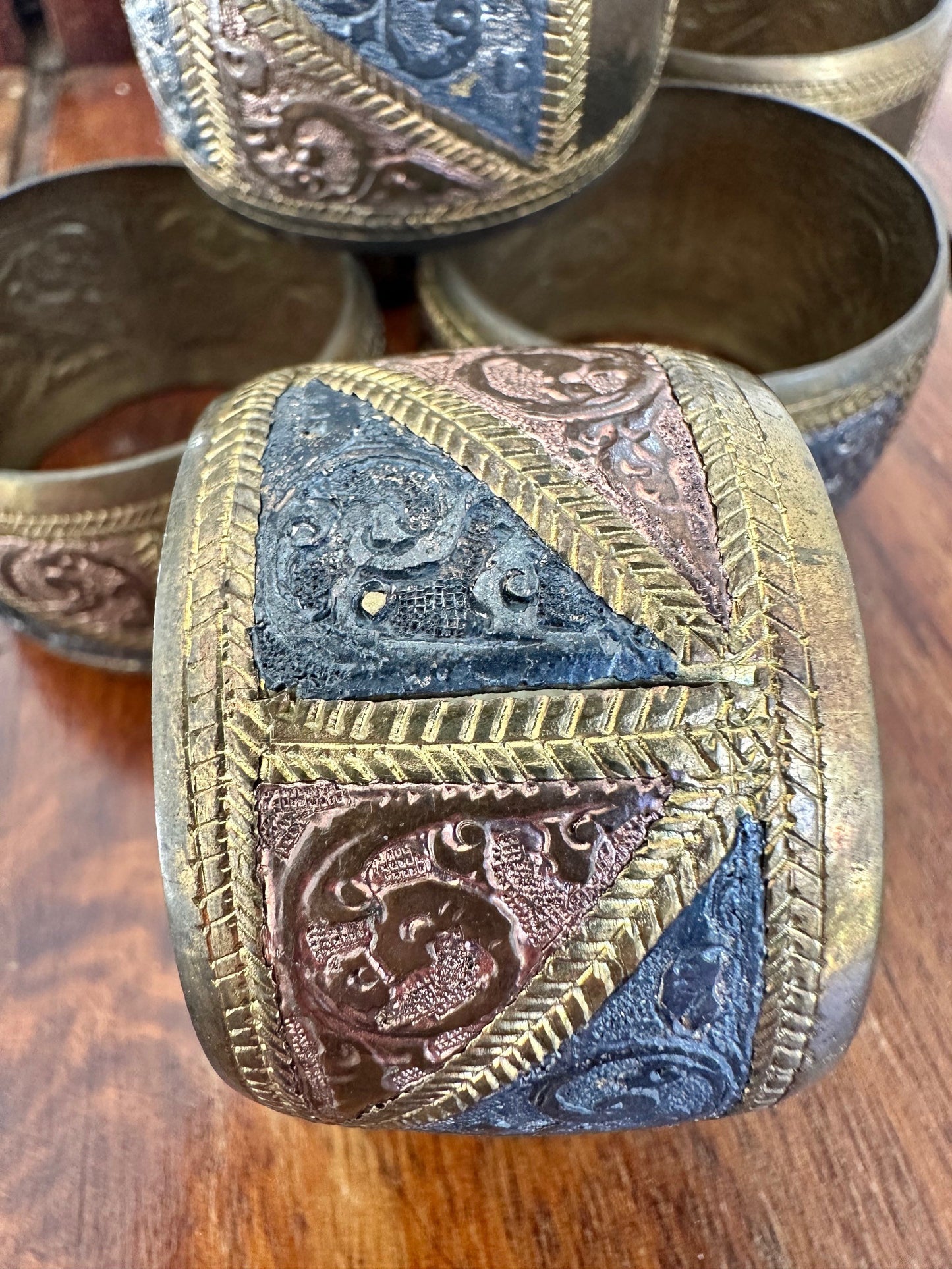 Vintage Hand-Etched Brass Napkin Rings – Set of 6