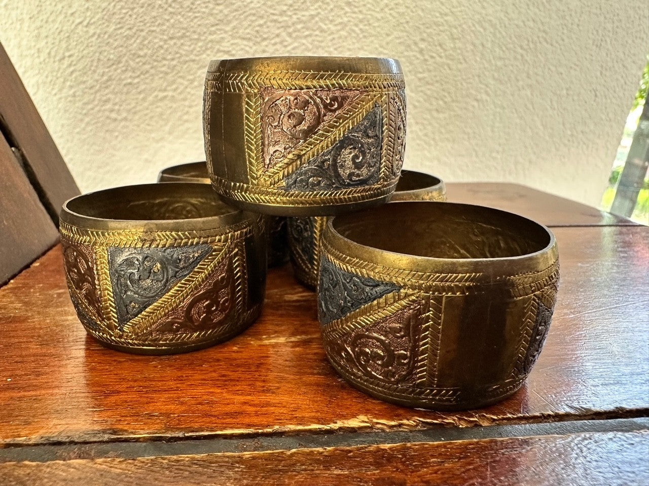 Vintage Hand-Etched Brass Napkin Rings – Set of 6