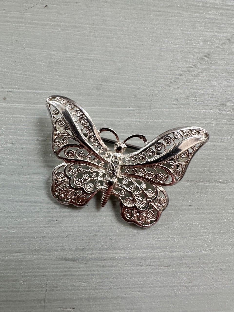 Elegant Vintage 835 Silver Filigree Butterfly Brooch