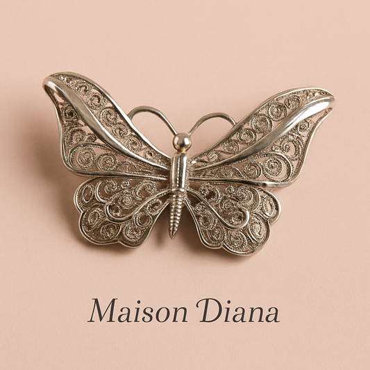 Elegant Vintage 835 Silver Filigree Butterfly Brooch