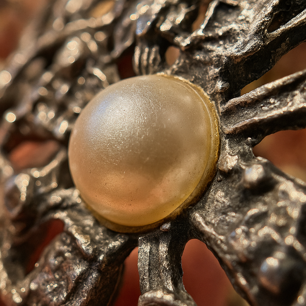 Antique-Inspired Crown Brooch with Faux Pearl