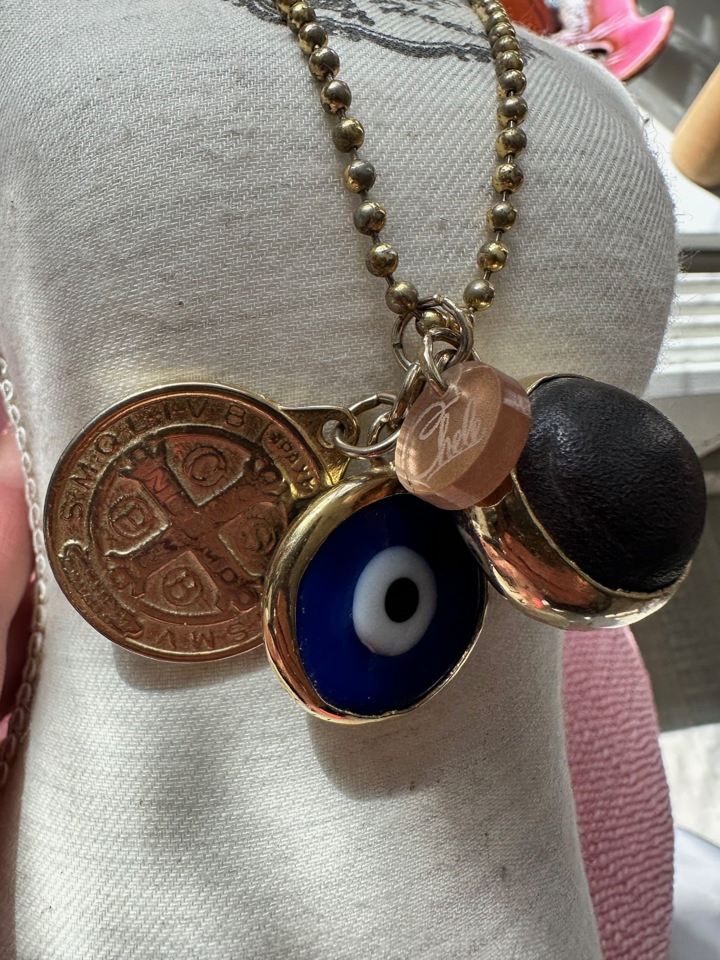 Vintage Protection Amulet Necklace – Evil Eye & Benedict Medal