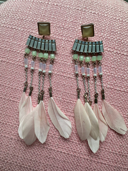 Feathered Garden Dreams” Statement Earrings