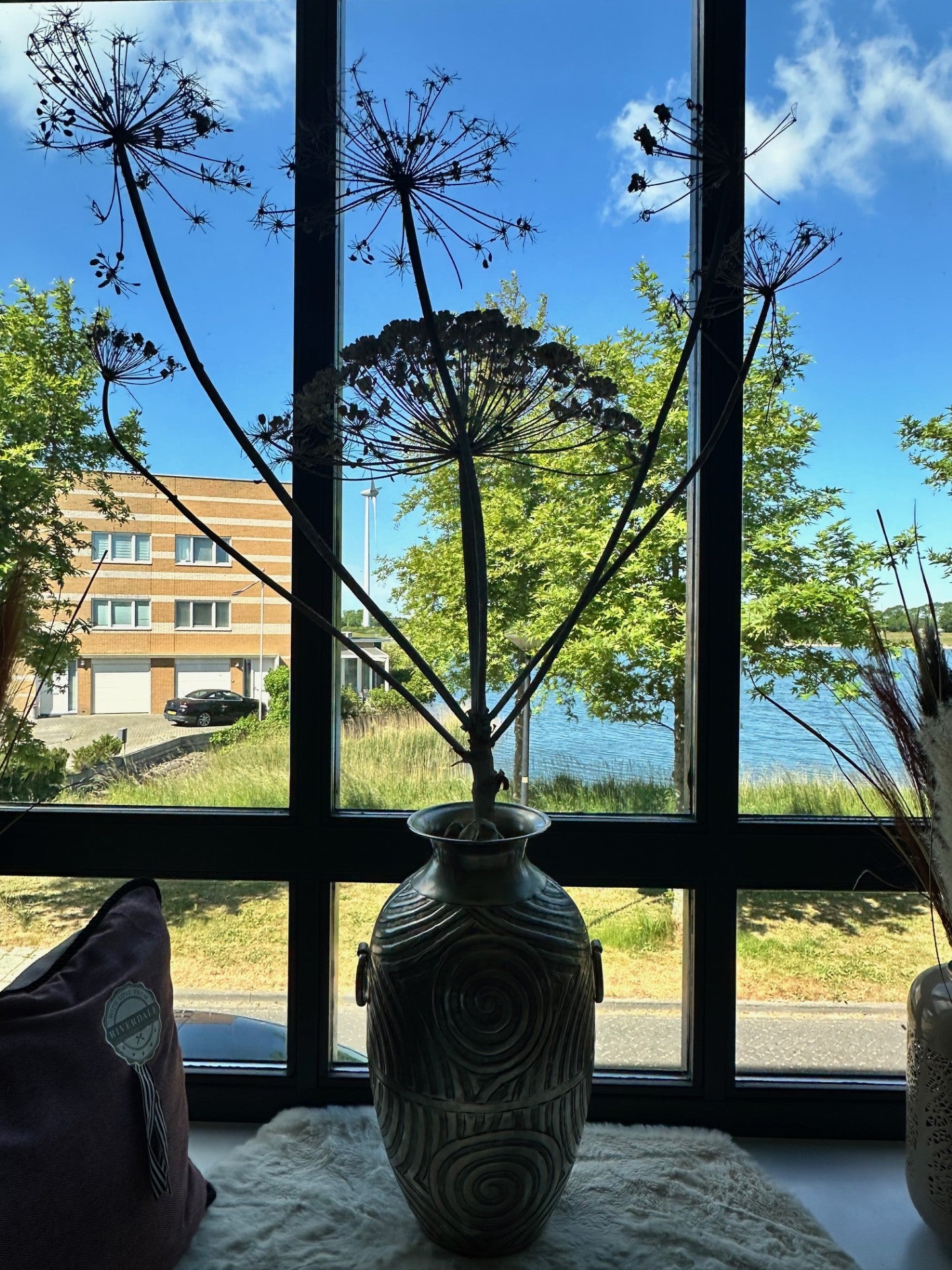 Etched Silver-Tone Metal Vase – Tribal Motif