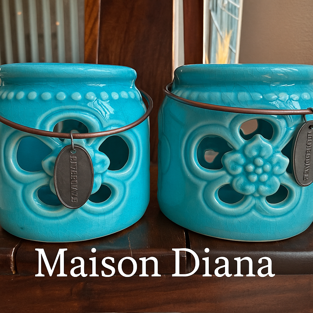 Set of Two Turquoise Ceramic Lanterns by Riverdale