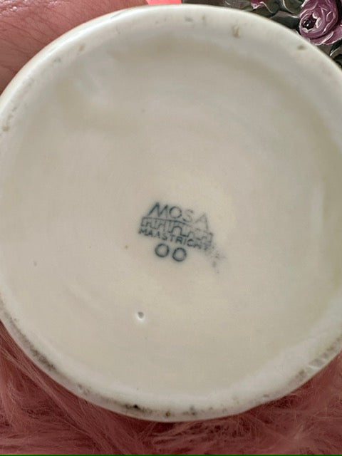 Vintage Mosa Maastricht Cream & Sugar Set – Hand-Painted Floral with Gold Accents