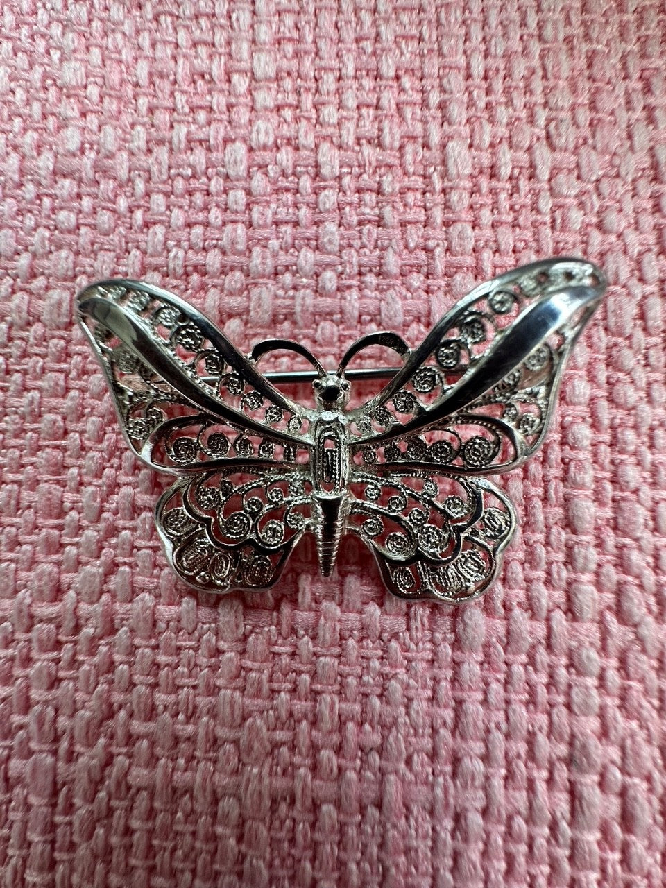 Elegant Vintage 835 Silver Filigree Butterfly Brooch