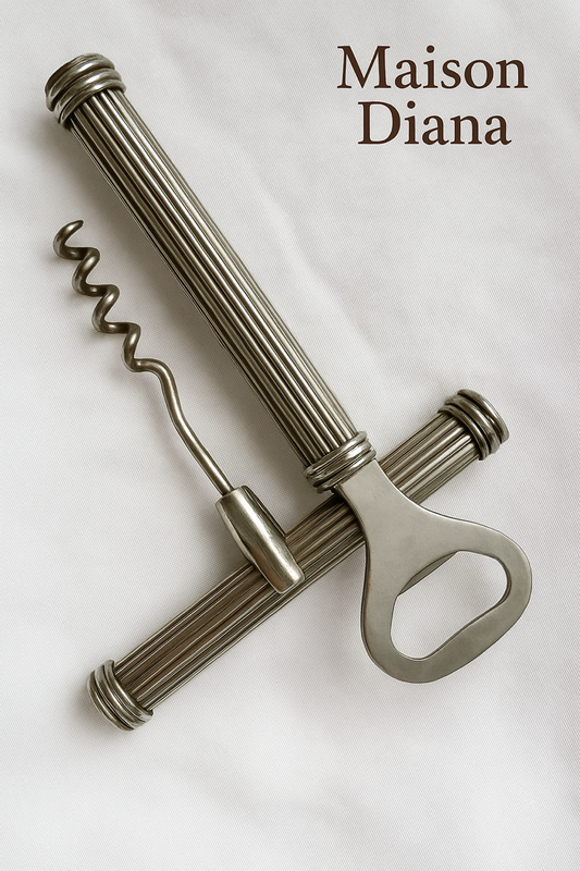 Vintage Ribbed Chrome Bottle Opener & Corkscrew – Art Deco Style