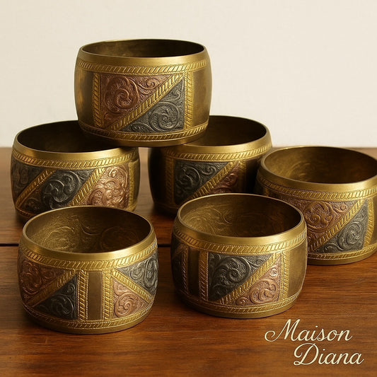 Vintage Hand-Etched Brass Napkin Rings – Set of 6