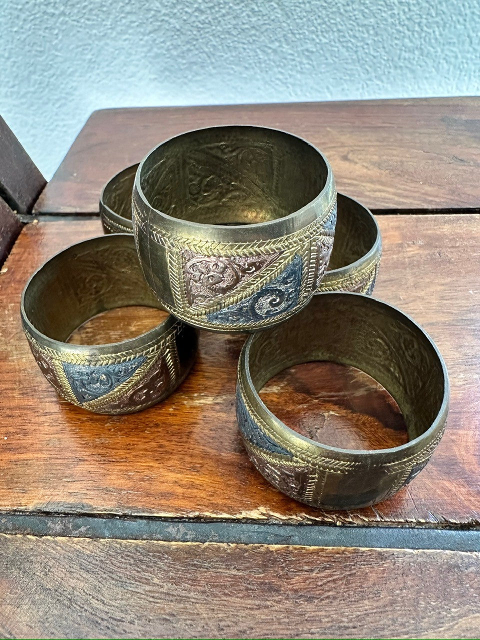 Vintage Hand-Etched Brass Napkin Rings – Set of 6