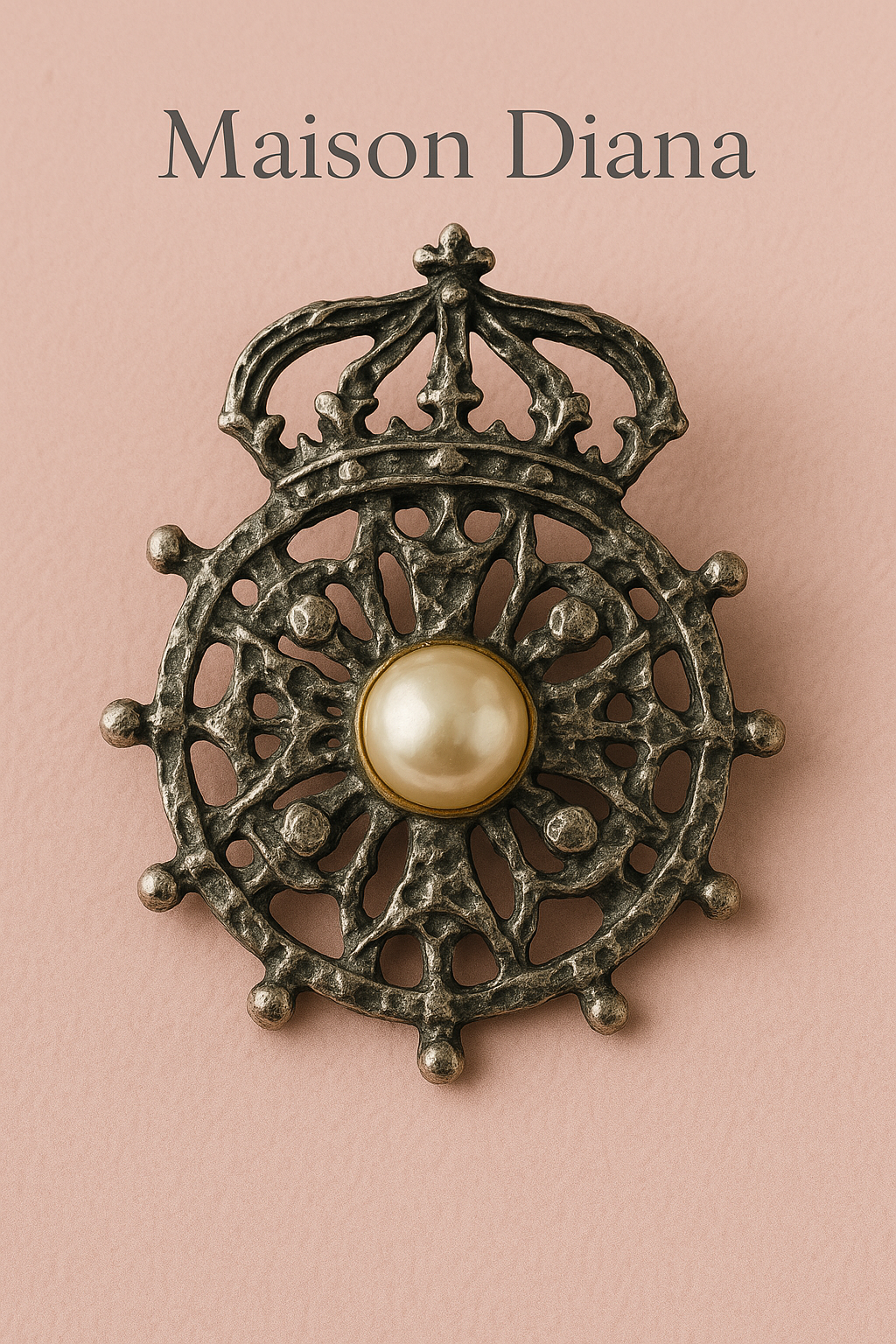 Antique-Inspired Crown Brooch with Faux Pearl