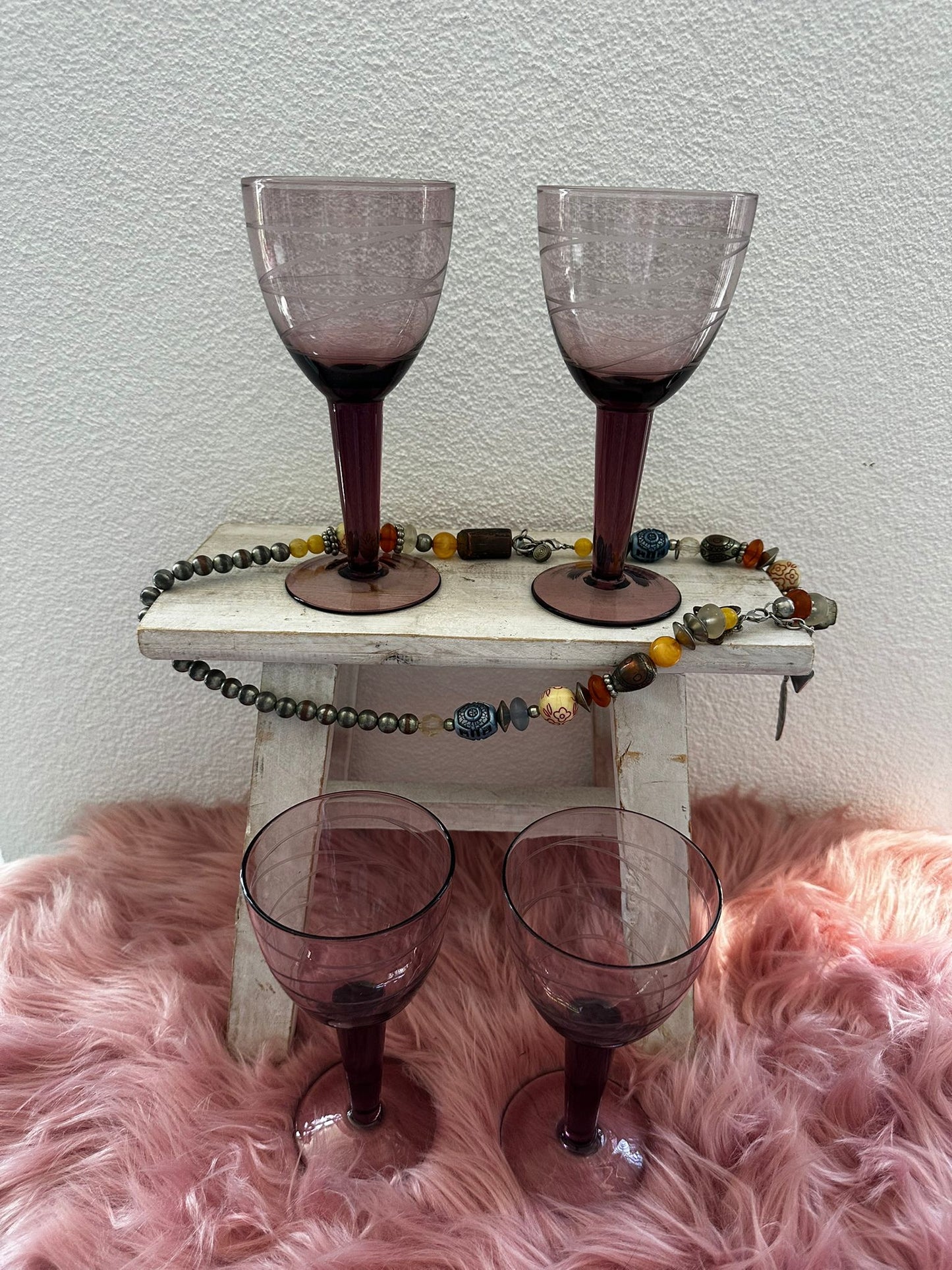 Vintage! Set of 4 IKEA PRALIN PURPLE 7” Wine Glasses – Handblown