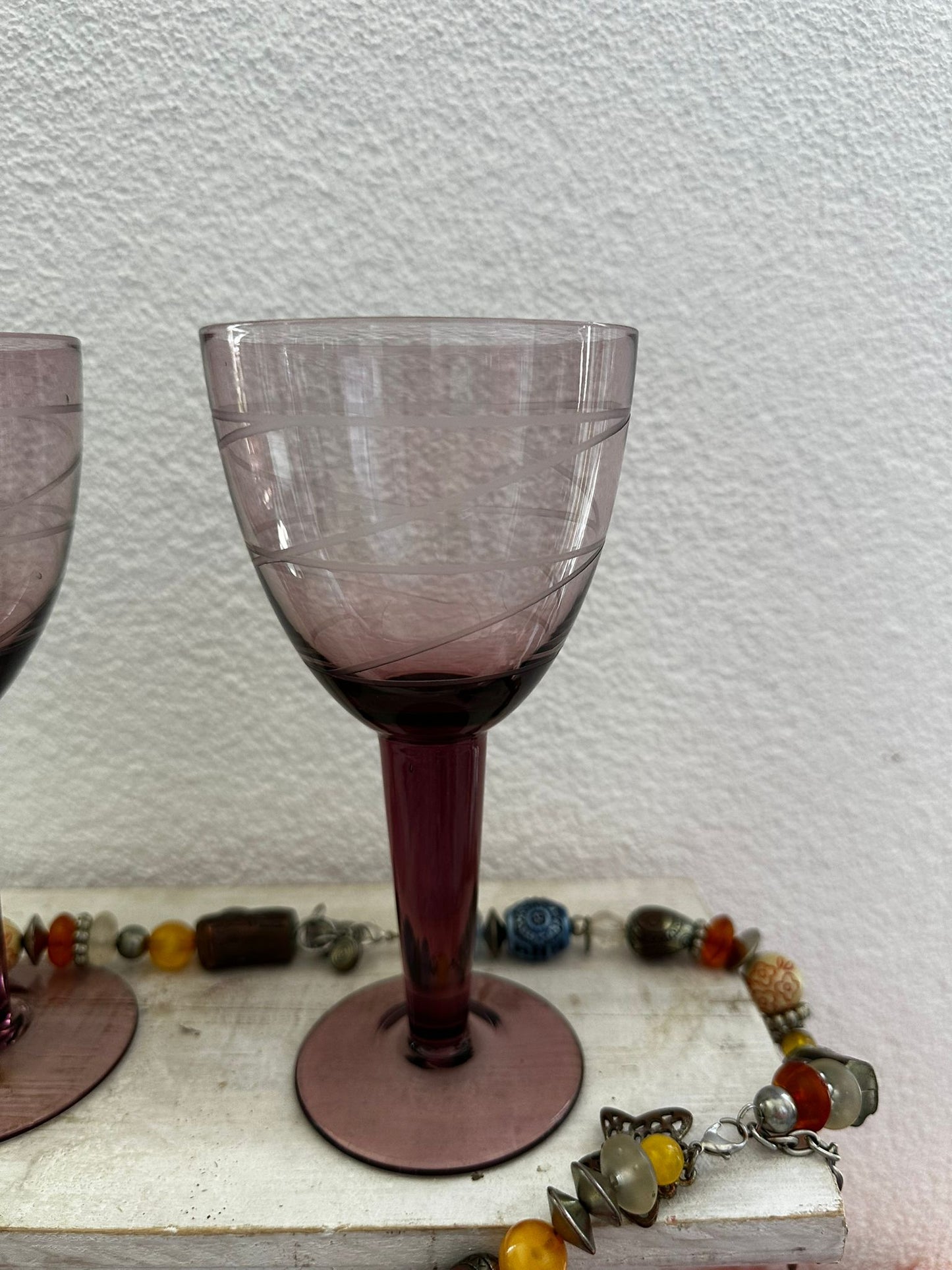 Vintage! Set of 4 IKEA PRALIN PURPLE 7” Wine Glasses – Handblown