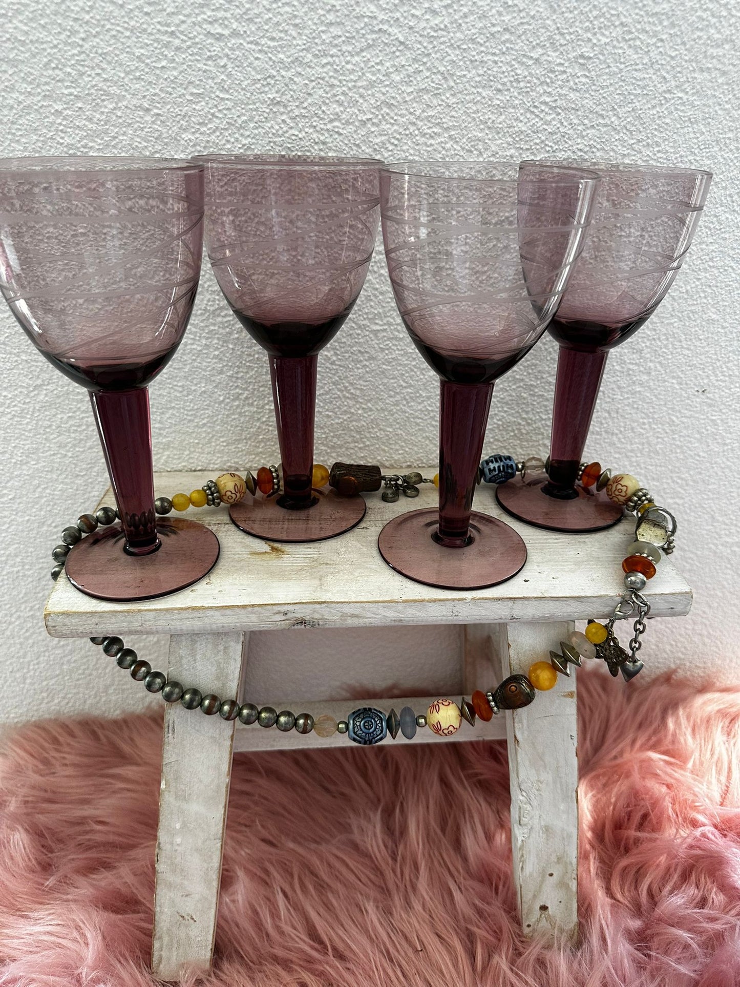 Vintage! Set of 4 IKEA PRALIN PURPLE 7” Wine Glasses – Handblown