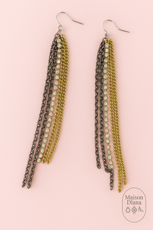 Vintage-Inspired Multi-Tone Chain Dangle Earrings