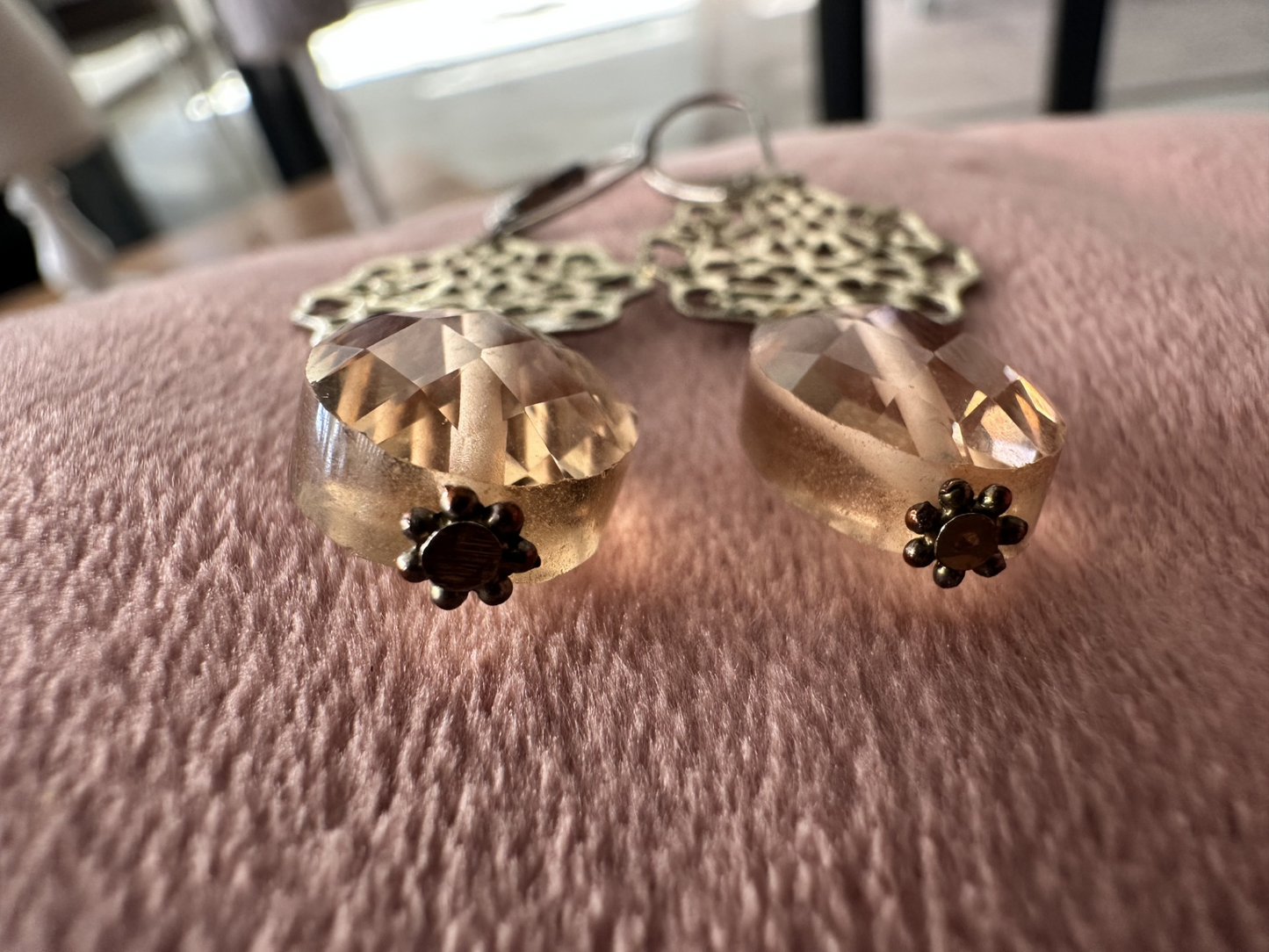 Filigree Peach Crystal Drop Earrings  Maison Diana – Timeless Adornments