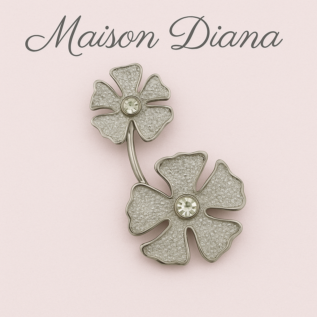 Vintage Double Bloom Brooch – Silver-Tone with Crystal Accents