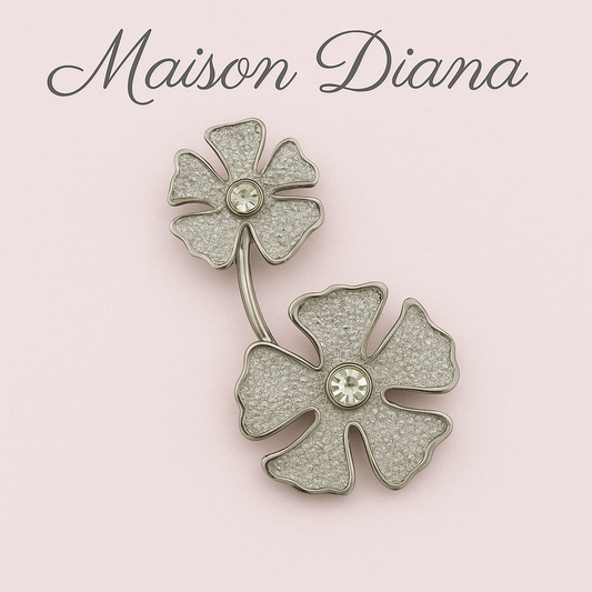 Vintage Double Bloom Brooch – Silver-Tone with Crystal Accents