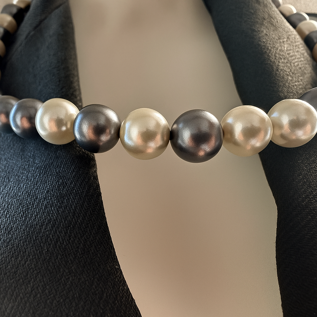 Bold Pearl Statement Necklace – Triple Tone