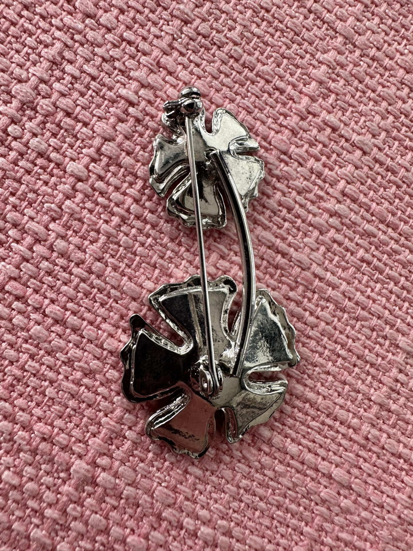 Vintage Double Bloom Brooch – Silver-Tone with Crystal Accents