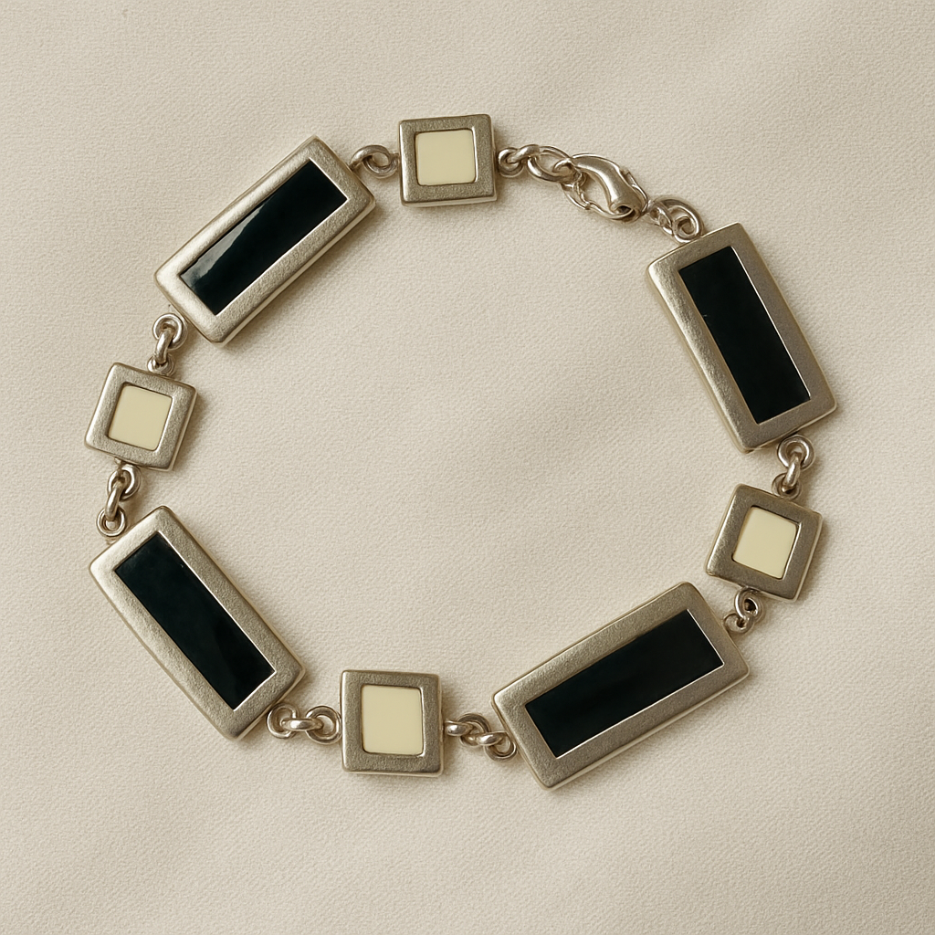 Geometric Modernist Bracelet – Black & Ivory Inlays