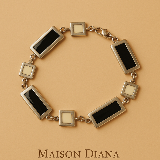 Geometric Modernist Bracelet – Black & Ivory Inlays
