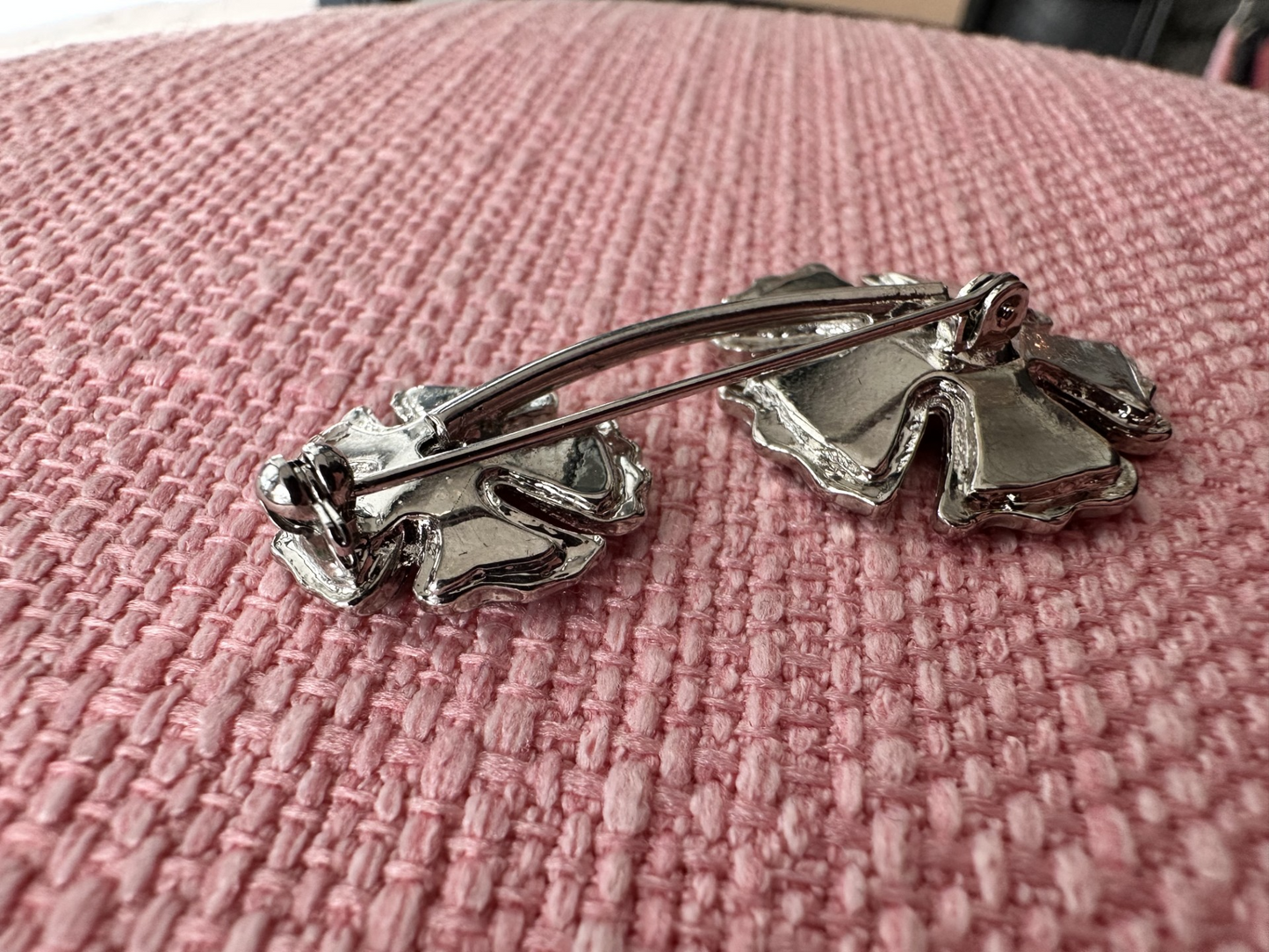 Vintage Double Bloom Brooch – Silver-Tone with Crystal Accents