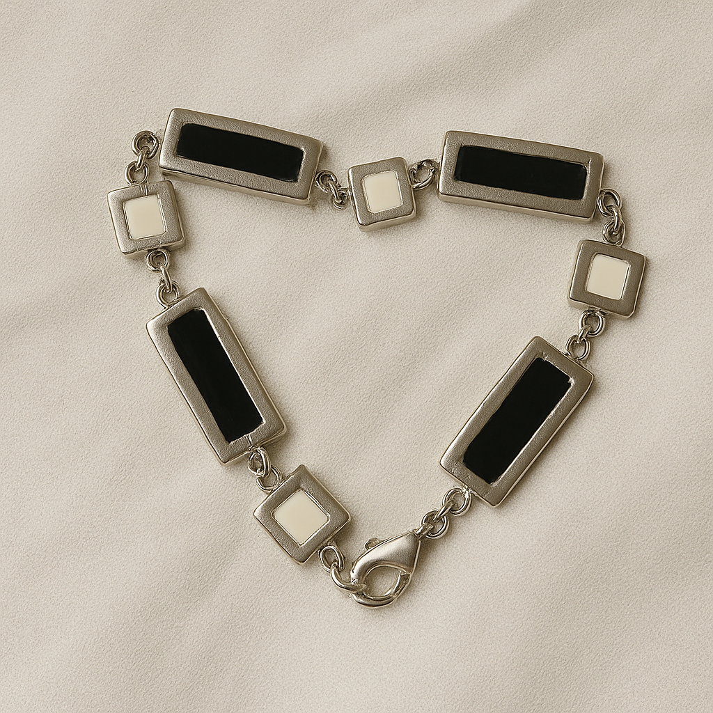 Geometric Modernist Bracelet – Black & Ivory Inlays