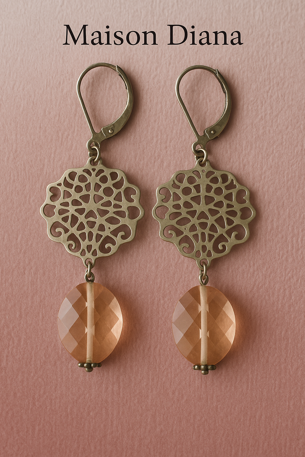 Filigree Peach Crystal Drop Earrings  Maison Diana – Timeless Adornments