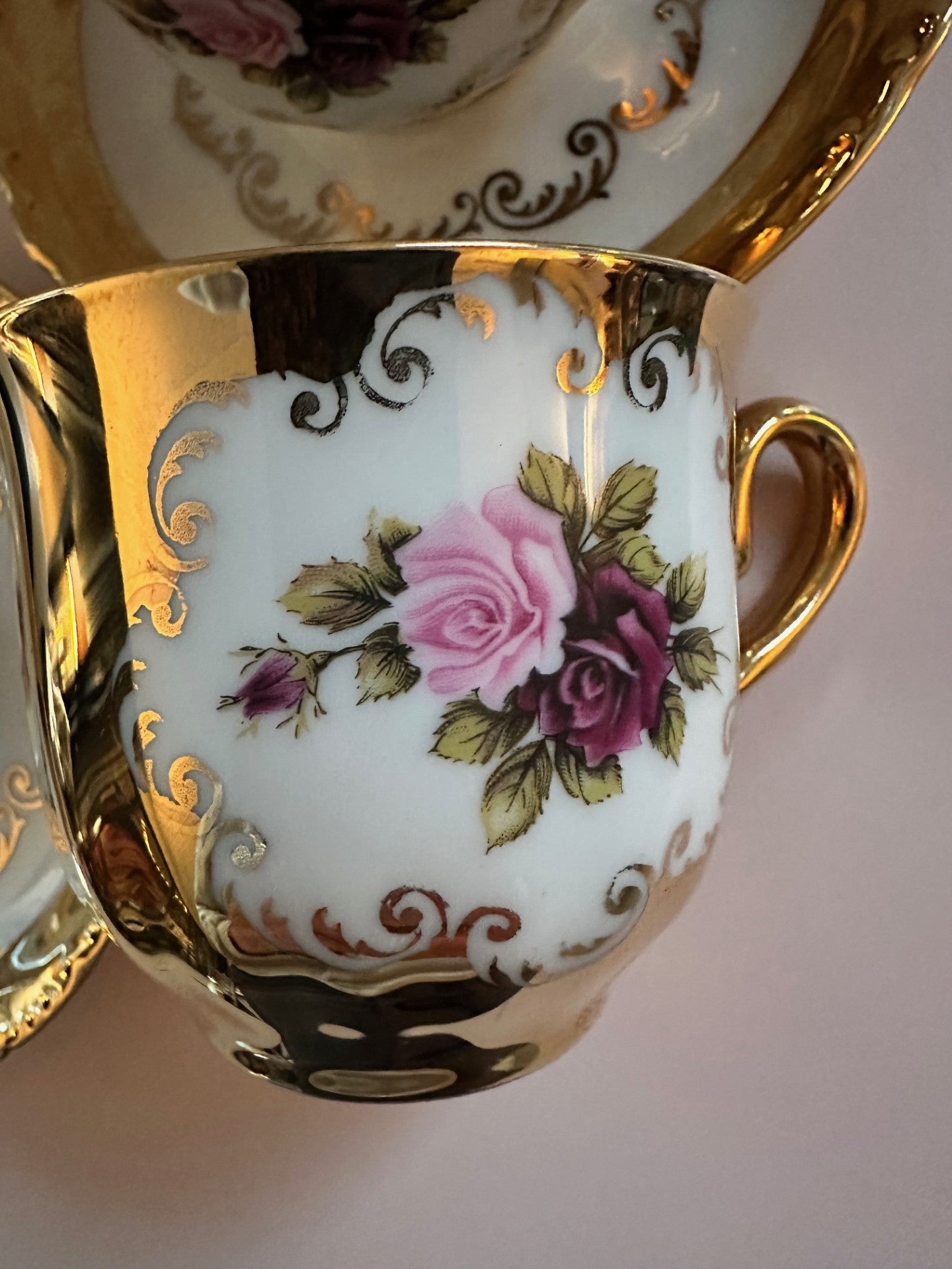 Vintage Bavarian Porcelain Teacup Set – 24K Gold Trim