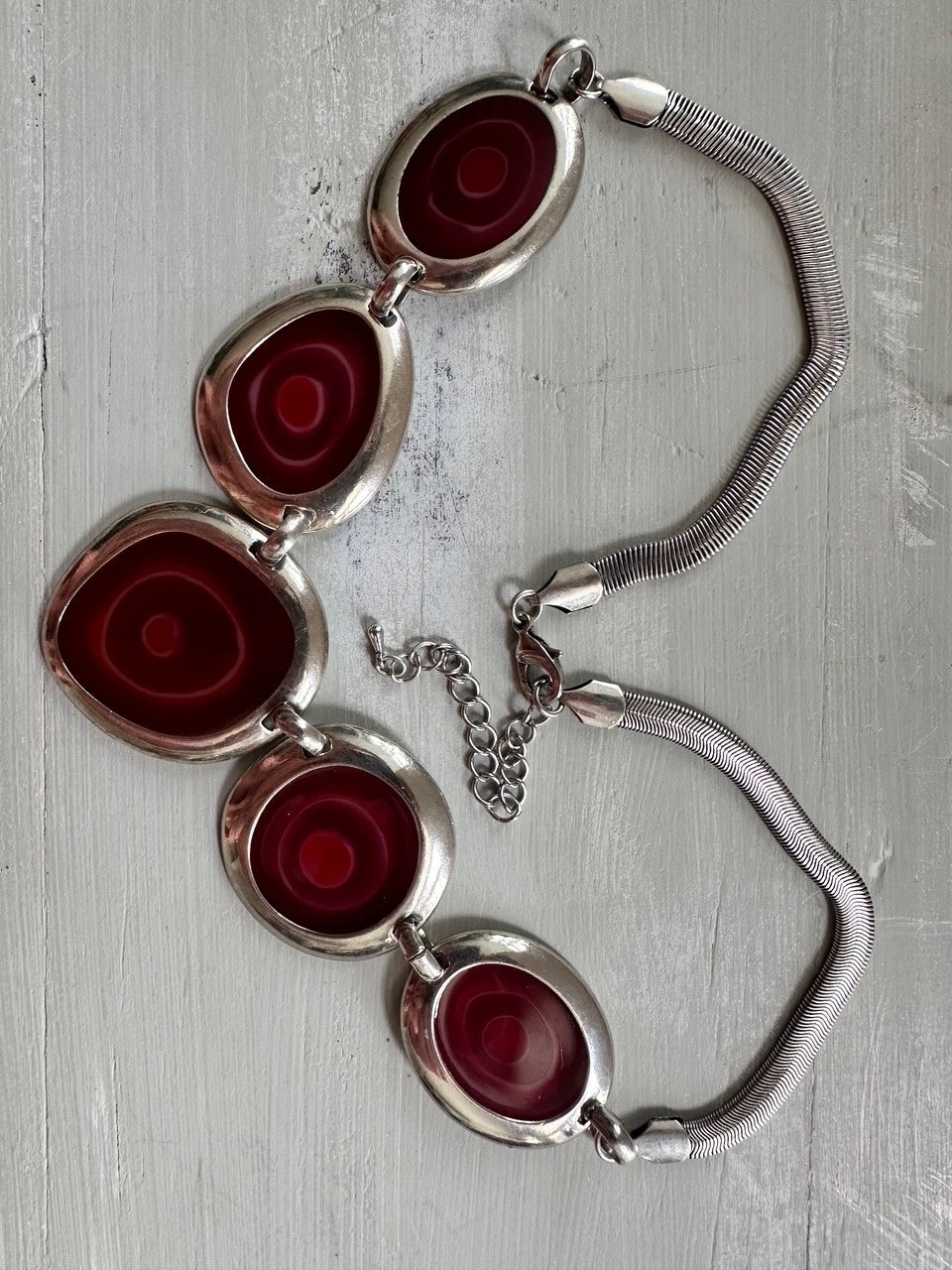 Bold Red Statement Necklace with Organic Silver-Tone Setting