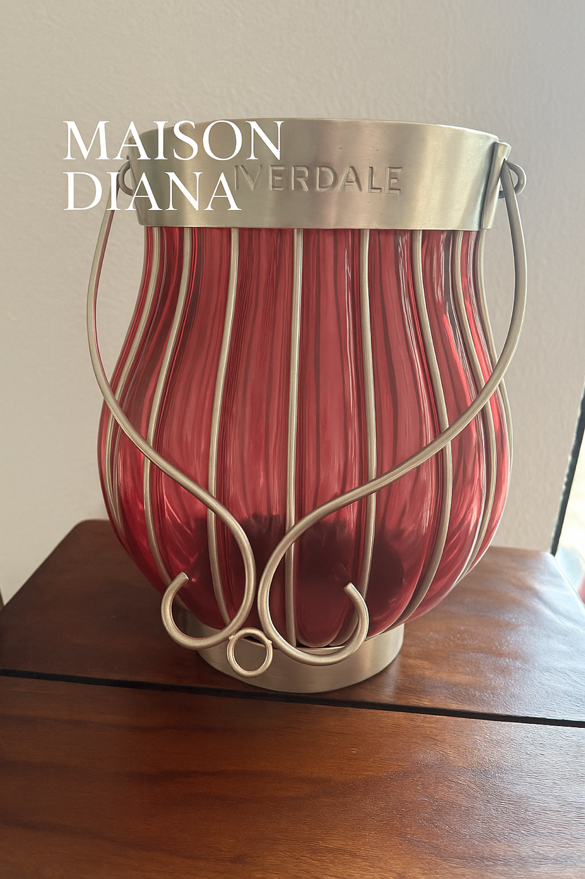 Riverdale Deep Ruby Glass Lantern – Silver Framed Elegance