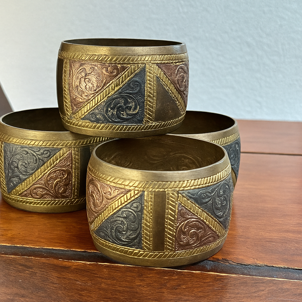 Vintage Hand-Etched Brass Napkin Rings – Set of 6