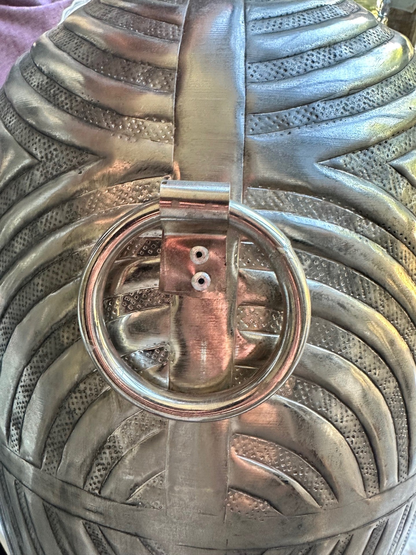 Etched Silver-Tone Metal Vase – Tribal Motif