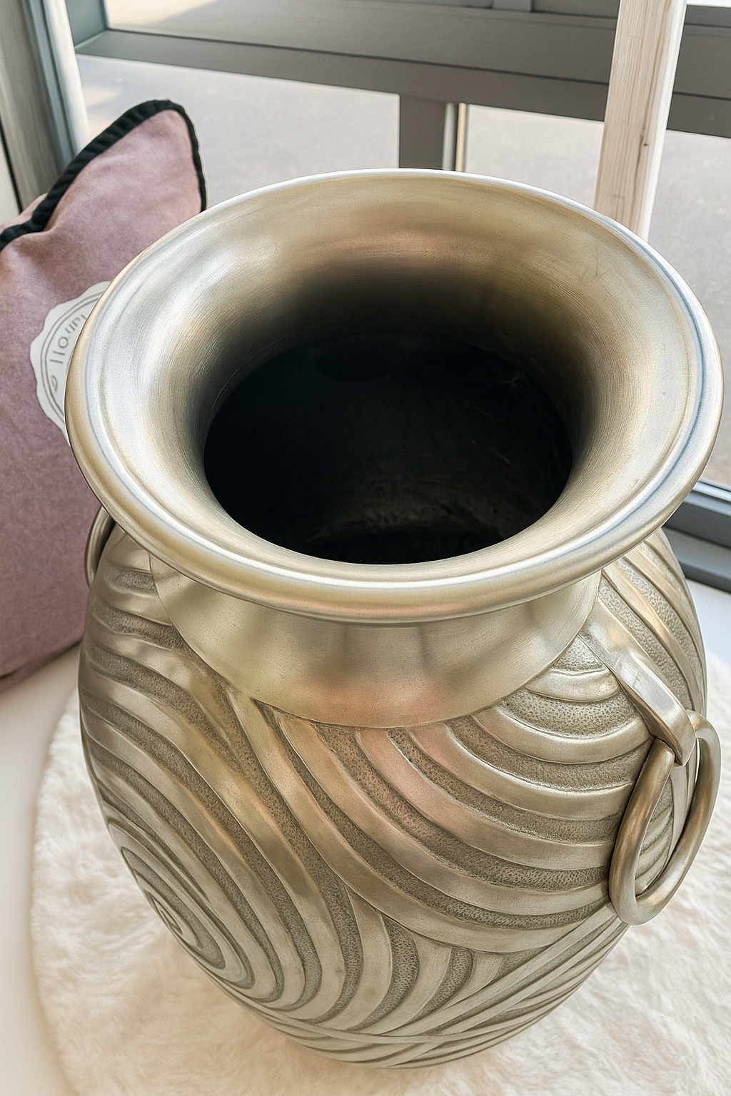 Etched Silver-Tone Metal Vase – Tribal Motif