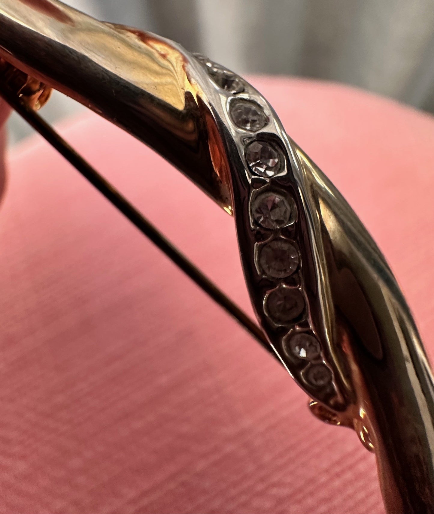 Sculptural Vintage Brooch with Rhinestone Inlay