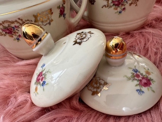 Vintage Mosa Maastricht Cream & Sugar Set – Hand-Painted Floral with Gold Accents