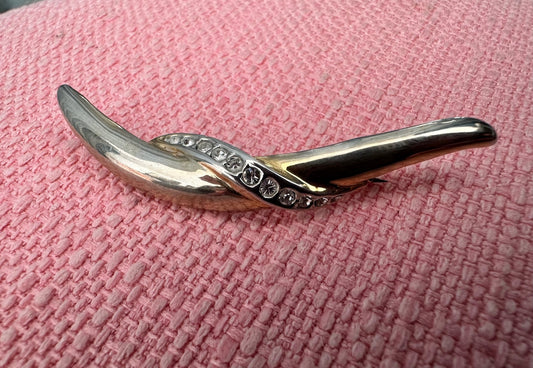 Sculptural Vintage Brooch with Rhinestone Inlay