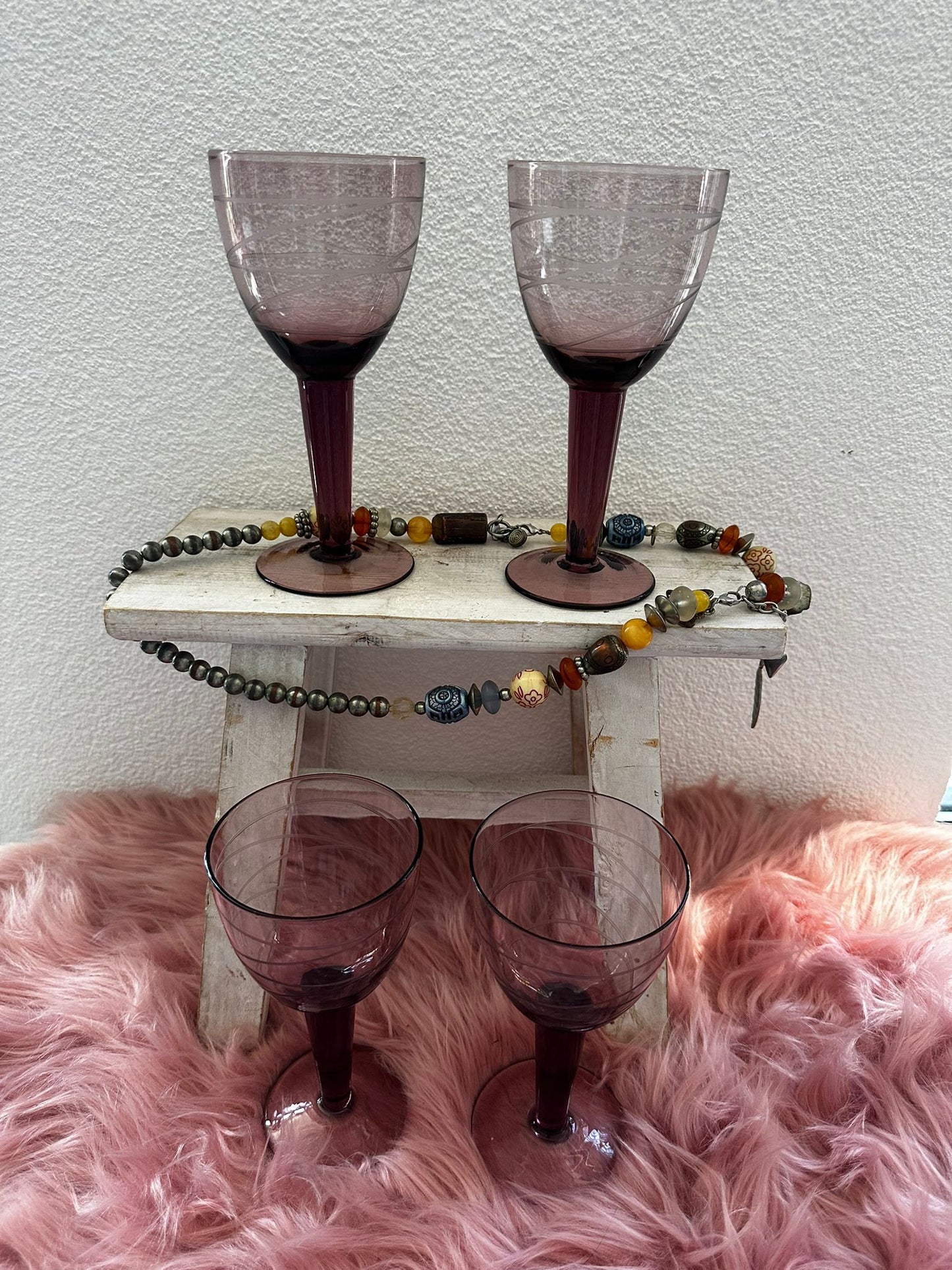 Vintage! Set of 4 IKEA PRALIN PURPLE 7” Wine Glasses – Handblown