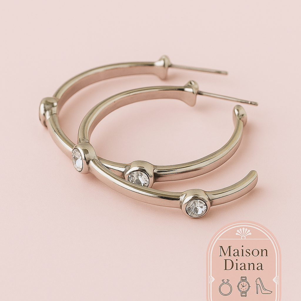 Vintage Dyrberg/Kern Hoop Earrings with Crystals