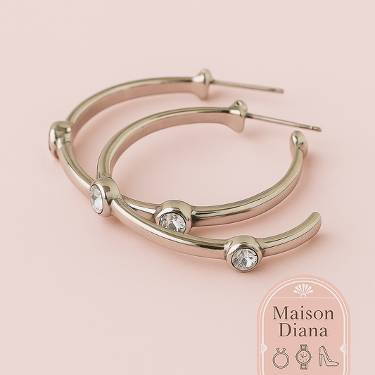 Vintage Dyrberg/Kern Hoop Earrings with Crystals