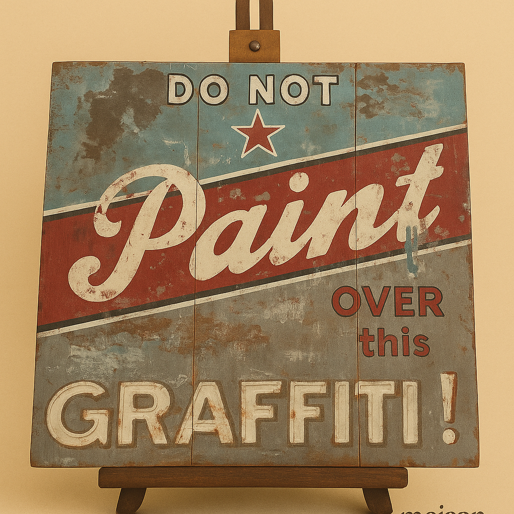 Vintage Street-Art Style Sign by Xavier Hiquet – “Do Not Paint Over This Graffiti!”