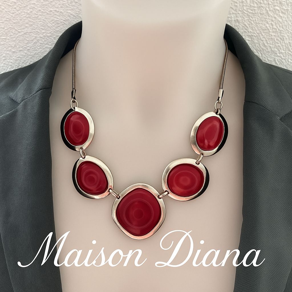 Bold Red Statement Necklace with Organic Silver-Tone Setting