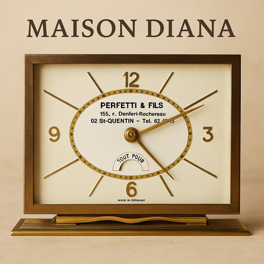 Vintage Mid-Century Advertising Mantel Clock – Perfetti & Fils, France