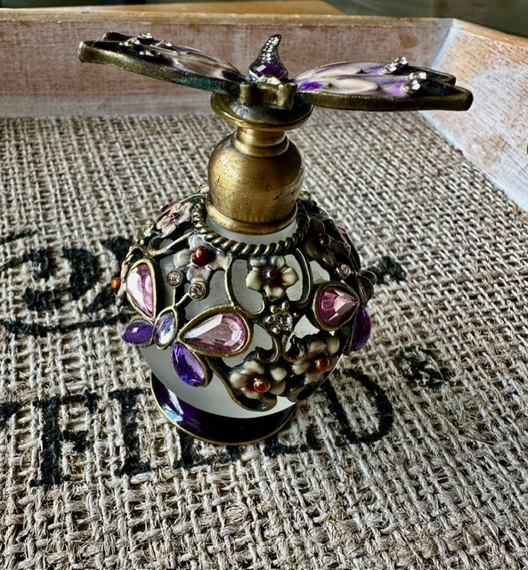 Vintage Butterfly & Dragonfly Perfume Bottle – Hand-Embellished Collectible